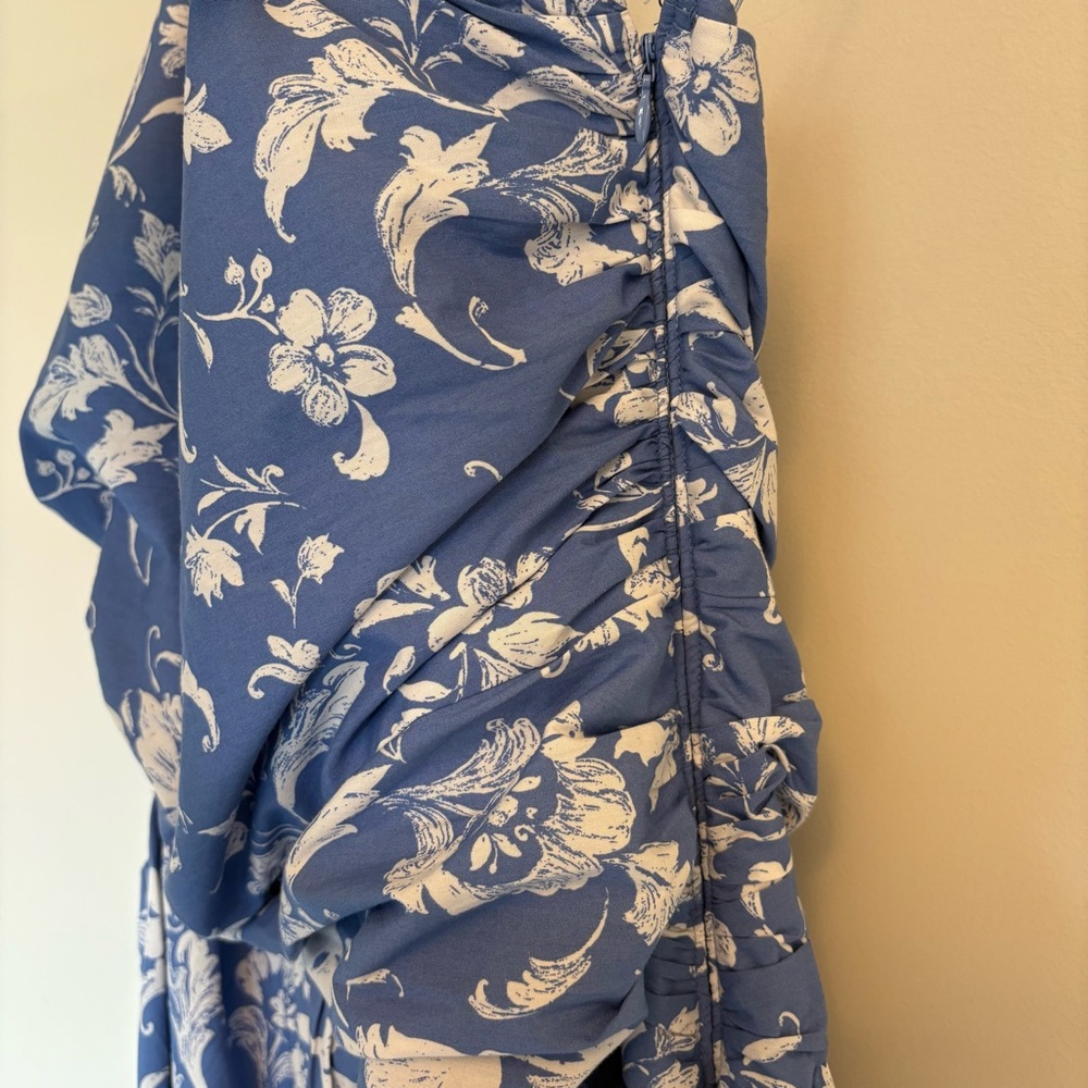 NWOT Abercrombie & Fitch Floral One-Shoulder Blue Maxi Dress size Large Petite - Picture 5 of 11